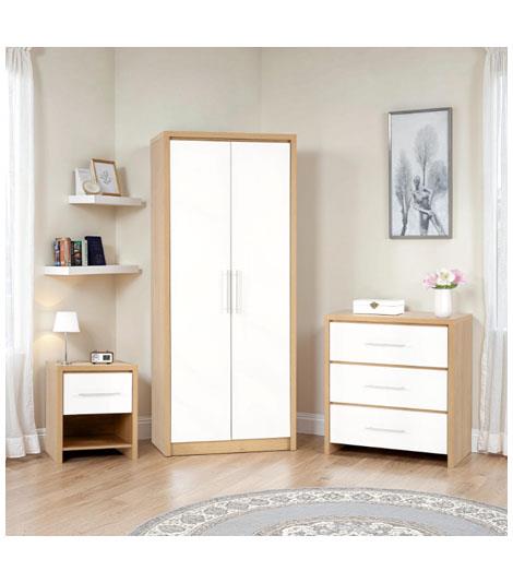 Seville Bedroom Set - White High Gloss/Light Oak Effect Veneer