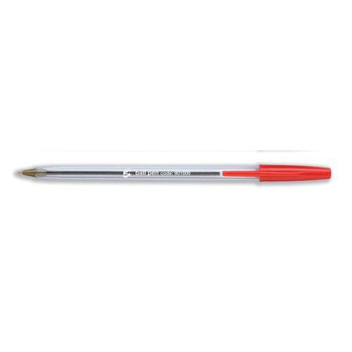 5 Star Office Ball Pen Clear Barrel Medium 1mm Tip 0.4mm Line Red (Pack of 50)