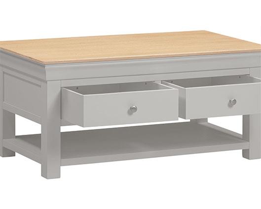 BORDEAUX 2 DRAWER COFFEE TABLE - PEBBLE GREY/OAK