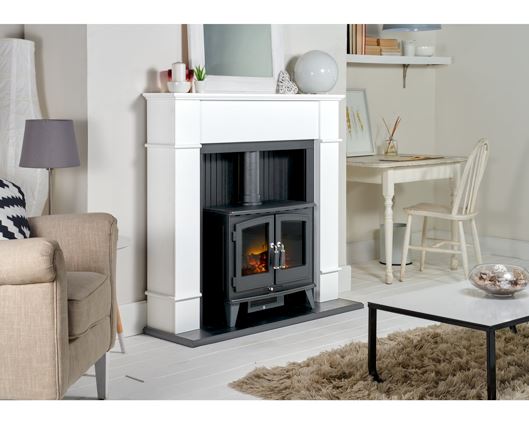 Adam Oxford Stove Suite in Pure White with Woodhouse Electric Stove, 48 Inch