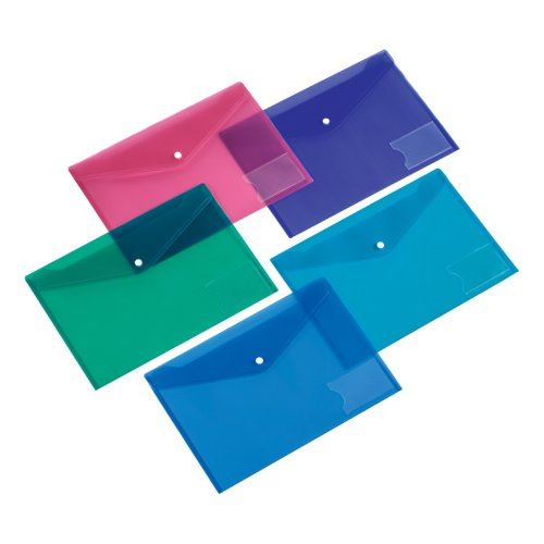 5 Star Office Envelope Stud Wallet with Card Holder Polypropylene A5 Assorted (Pack of 5)