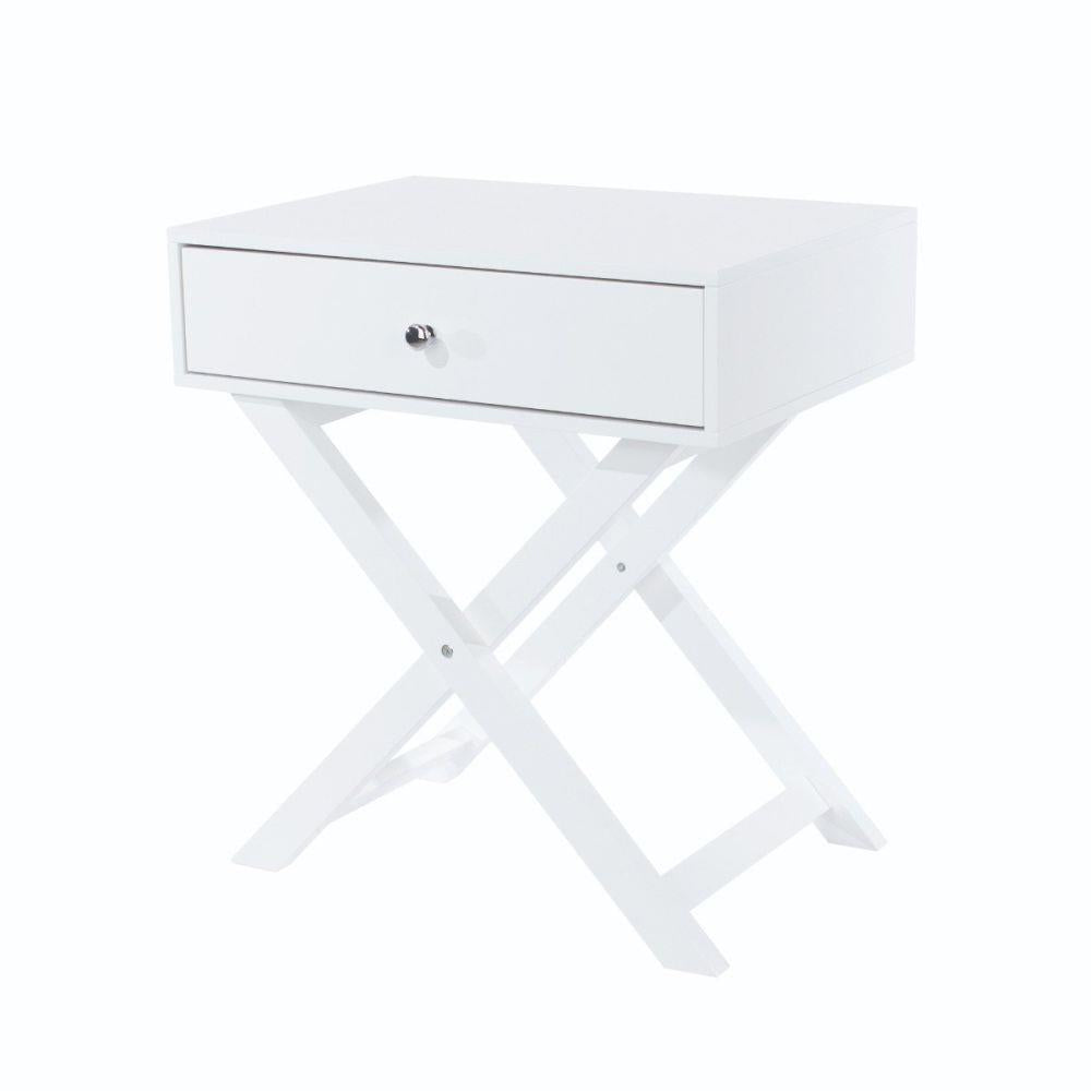 X Leg 1 Drawer Bedside Cabinet-White