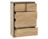 Charles 3+2 Drawer Chest - Oak Effect Veneer with Walnut Trim
