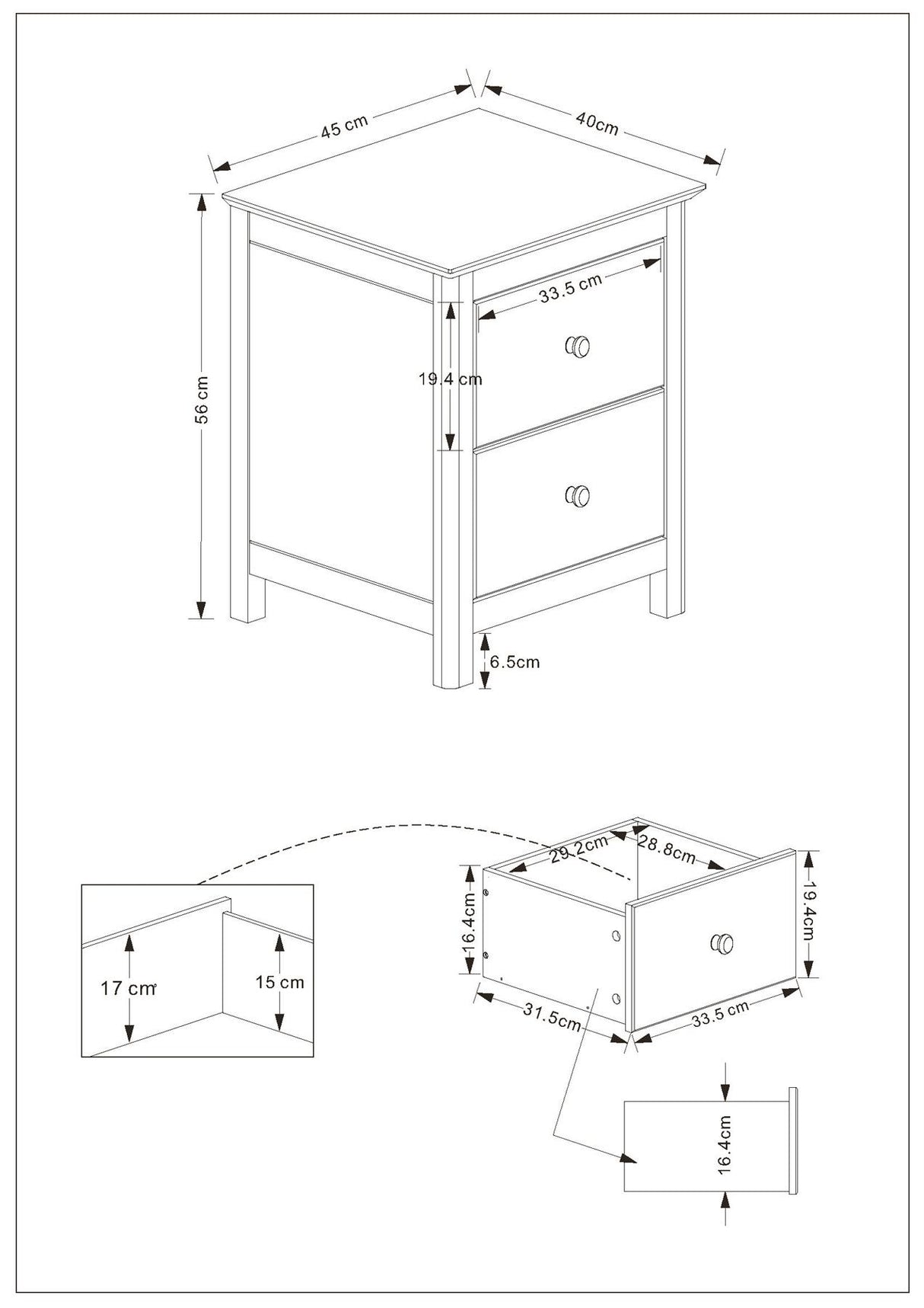Nairn White 2 drawer bedside cabinet