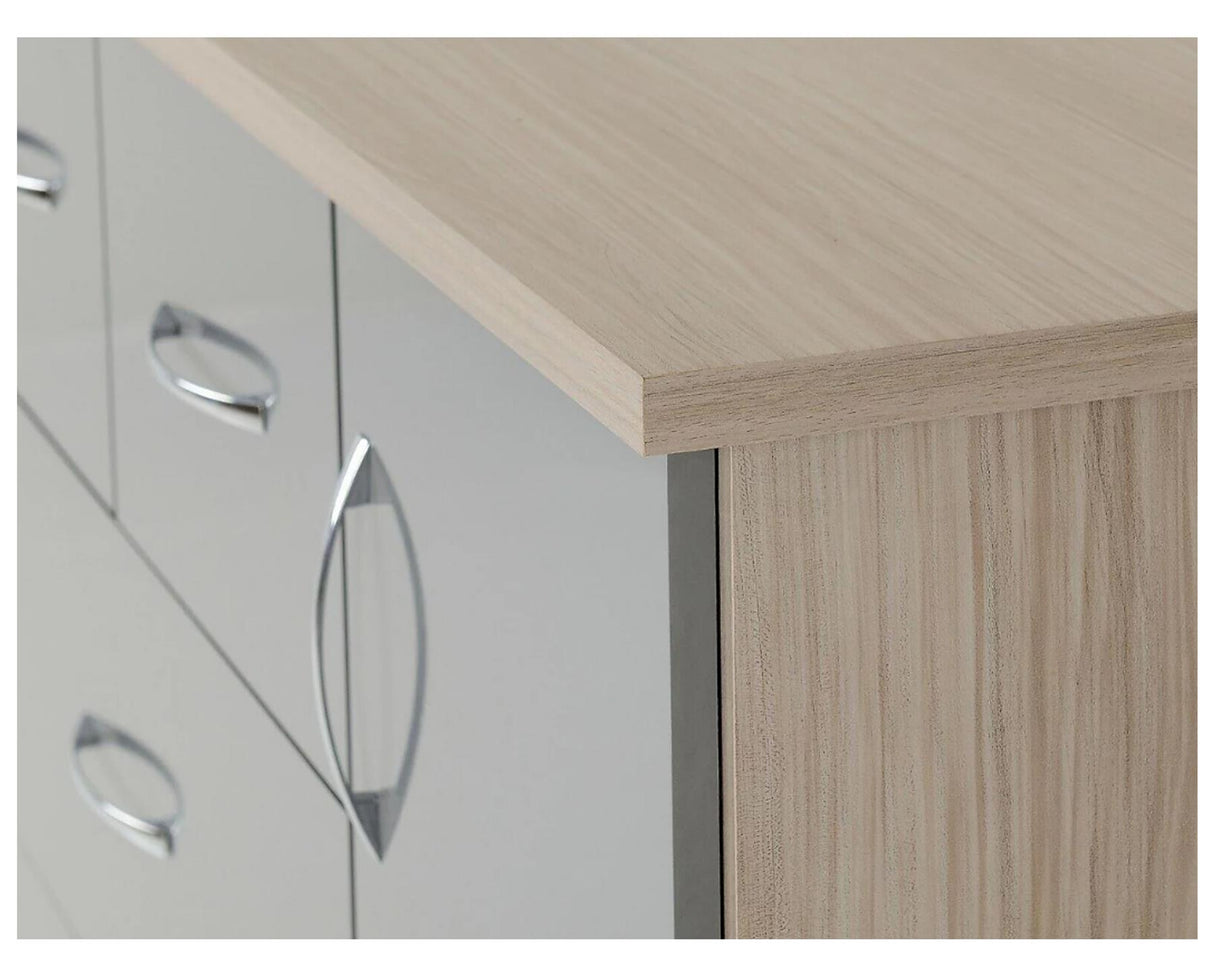 Nevada 5 Drawer Low Wardrobe - Grey Gloss/Light Oak Effect Veneer