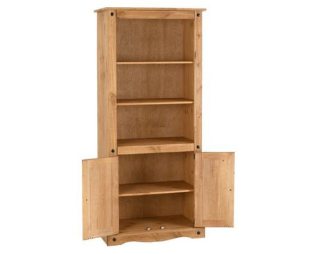 Corona 2 Door Display Unit/Bookcase - Distressed Waxed Pine