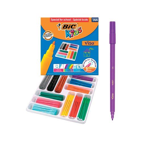 Bic Kids Visa Felt Tip Pens Fine Tip Assorted (Pack of 144) 887838