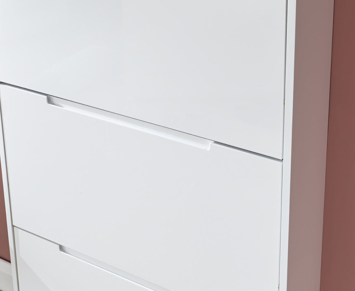 Narrow high gloss 3 tier shoe cabinet white