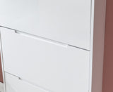 Narrow high gloss 3 tier shoe cabinet white