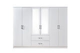 6 Door Wardrobe - White (Black Handles)
