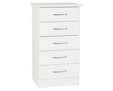 Nevada 5 Drawer Narrow Chest - White Gloss