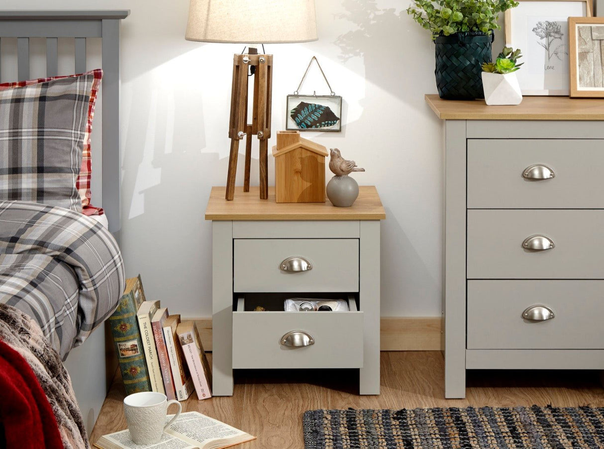 Lancaster 2 drawer bedside grey