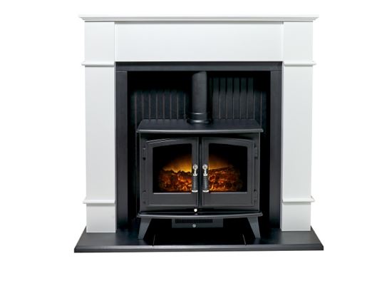 Adam Oxford Stove Suite in Pure White with Woodhouse Electric Stove, 48 Inch