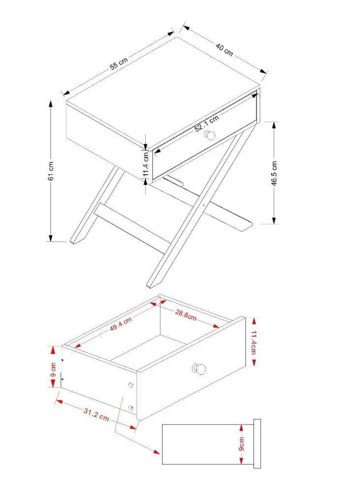 X Leg 1 Drawer Bedside Cabinet-White