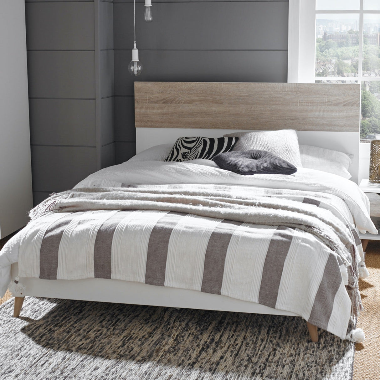 Stockholm King  Bed - White & Oak