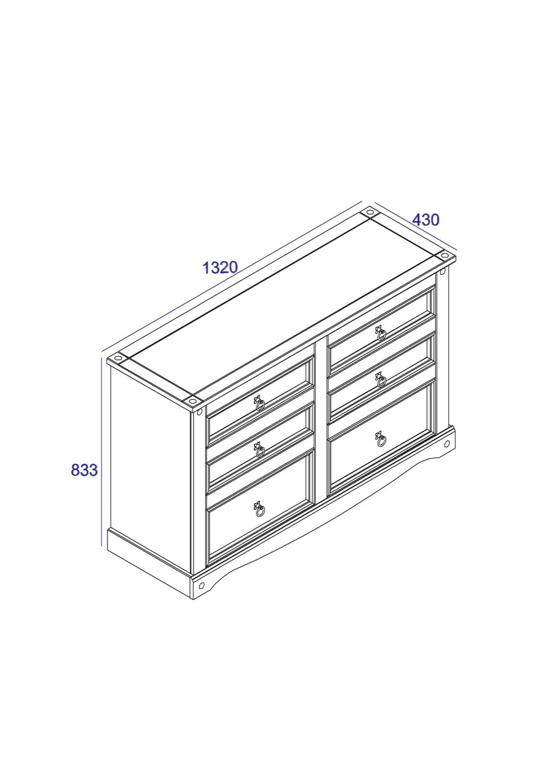 Corona Grey 3+3 Drawer Wide Chest