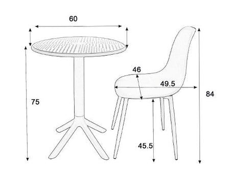 3 piece Cala bistro table & 2 chair set outdoor grade, sky blue