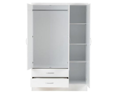 Nevada 3 Door 2 Drawer Mirrored Wardrobe - White Gloss