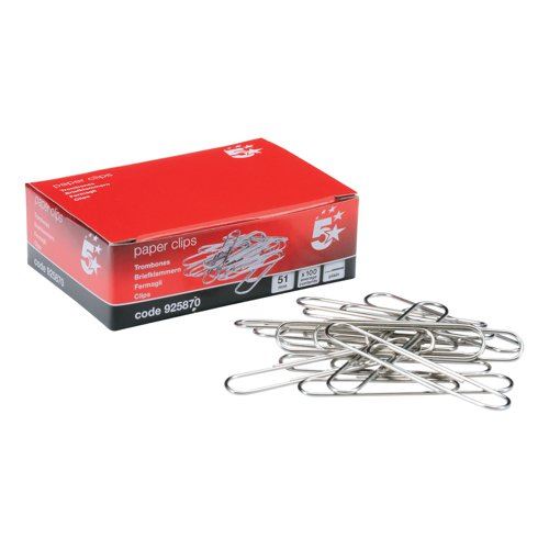 5 Star Office Giant Paperclips Metal Extra Large Length 51mm Plain (Pack of 100)