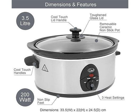 Quest 35270 Stainless Steel 3.5ltr Slow Cooker