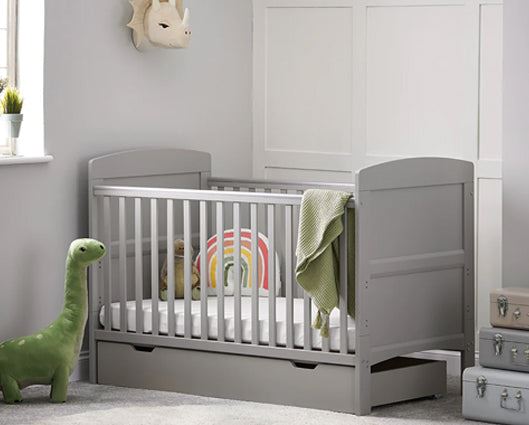 Grace Cot Bed, Under Drawer + Fibre Mattress - Warm Grey
