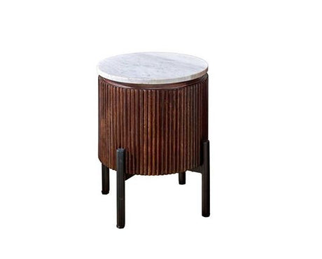 Opal Mango Wood Side Table With Marble Top & Metal Legs