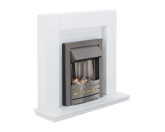 Adam Malmo in Pure White & Black/Pure White with Helios Electric Fire in Brushed Steel, 39 Inch