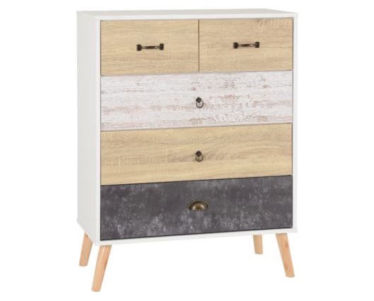 Nordic 3+2 Drawer Chest - White/Distressed Effect