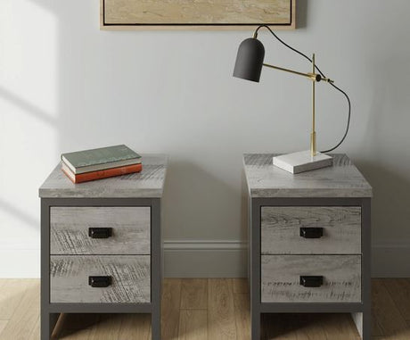 Boston 2 Drawer Bedside Table Pair Grey