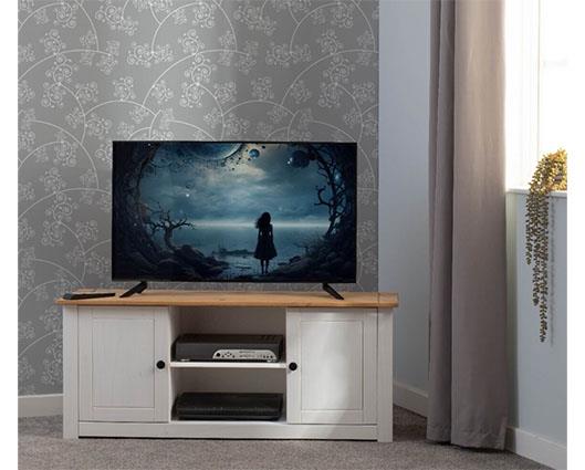 PANAMA FLAT SCREEN TV UNIT - WHITE/NATURAL WAX
