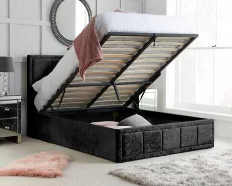 Hannover Small Double Ottoman Bed - Black Crushed Velvet