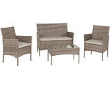 Willow 4Pc Garden Set - Grey Rattan/Grey Fabric/Clear Glass