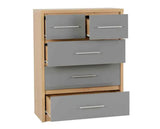 Seville 3+2 Drawer Chest - Grey High Gloss/Light Oak Effect Veneer