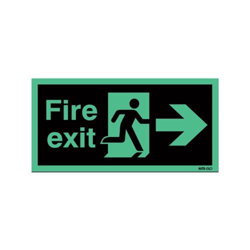 Safety Sign Niteglo Fire Exit Running Man Arrow Right Self-Adhesive 150x450mm NG26A&#47;S