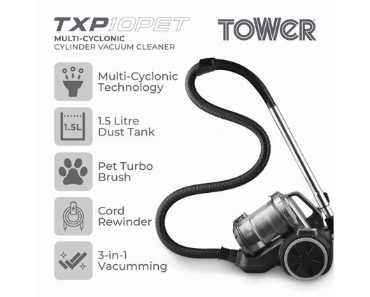 Tower TXP10 1.5 Litre Cylinder Vacuum Cleaner 800W