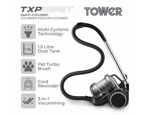 Tower TXP10 1.5 Litre Cylinder Vacuum Cleaner 800W