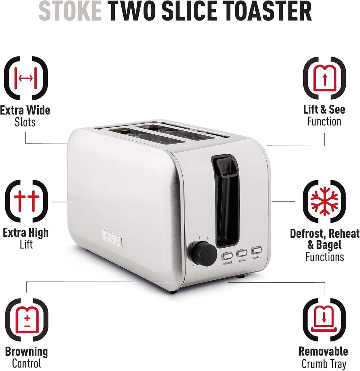 Haden Stoke 2 Slice Toaster Stainless Steel