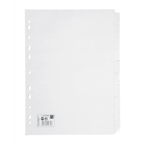 5 Star Office Subject Dividers 10-Part Recycled Card Multipunched 155gsm A4 White