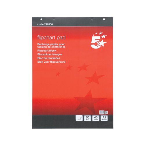 5 Star Office Flipchart Pad 70gsm Plain Perforated Punched 2 Holes 40 Sheets A1 (Pack of 5)