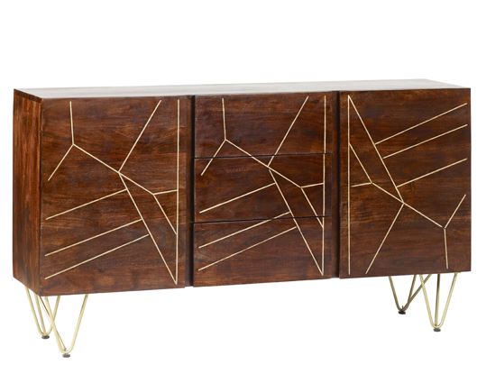 Dark Gold Extra Large Sideboard 3 Drawers and 2 Doors
