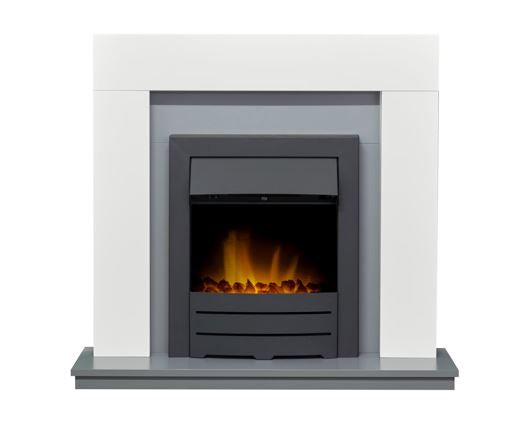 Adam Dakota Fireplace in Pure White & Grey with Colorado Electric Fire in Black, 39 Inch