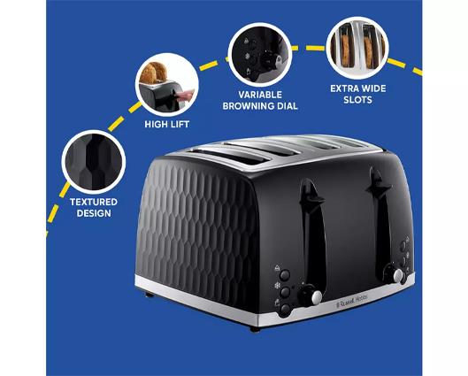 Russell Hobbs Honeycomb 4 Slice Toaster - Black