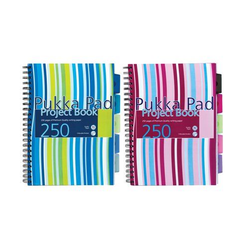 Pukka Pad Stripes Polypropylene Project Book 250 Pages A4 Blue&#47;Pink (3 Pack) PROBA4