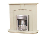 Adam Abbey Fireplace Suite in Stone Effect with Helios Electric Fire in Brushed Steel, 48 Inch