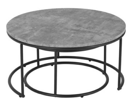Athens Round Coffee Table Set - Concrete Effect/Black