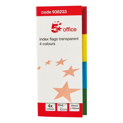 5 Star Office Index Flag Transparent Four Colour (Pack of 5)