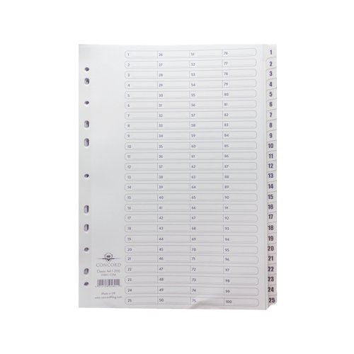 Concord Classic Index 1-200 A4 White Board With Clear Mylar Tabs 05801&#47;Cs58