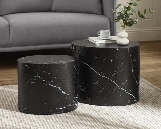 Toba Oval Nest of Tables Black Marble Effect