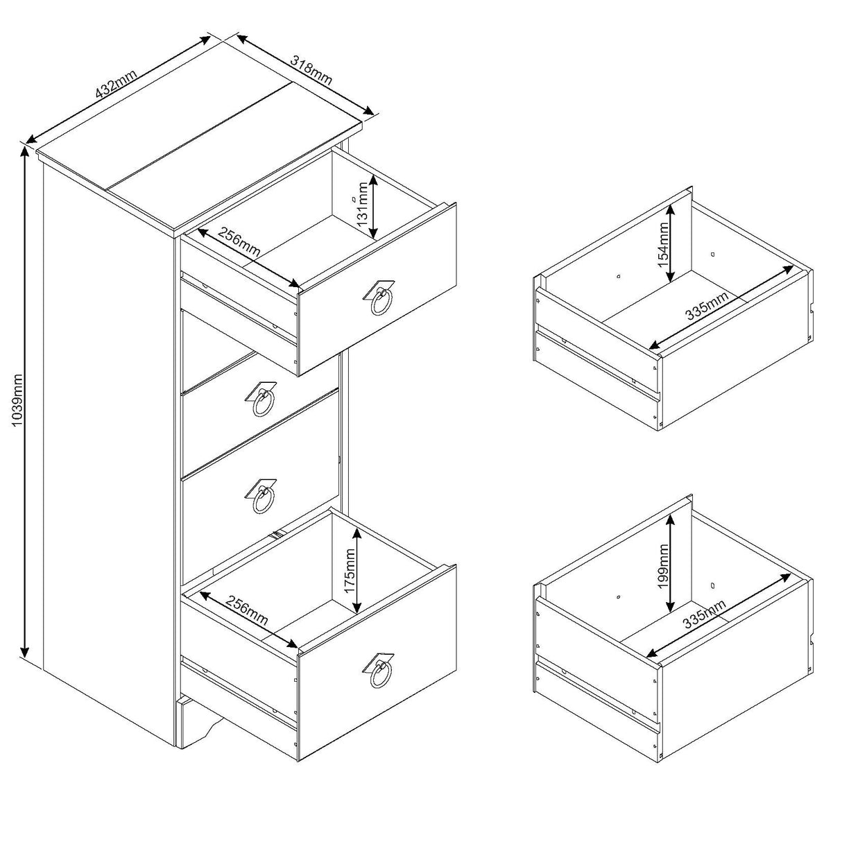 Corona Classic 5 drawer narrow chest of drawers