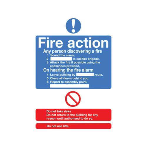 Safety Sign Fire Action Standard A5 Self-Adhesive FR03551S